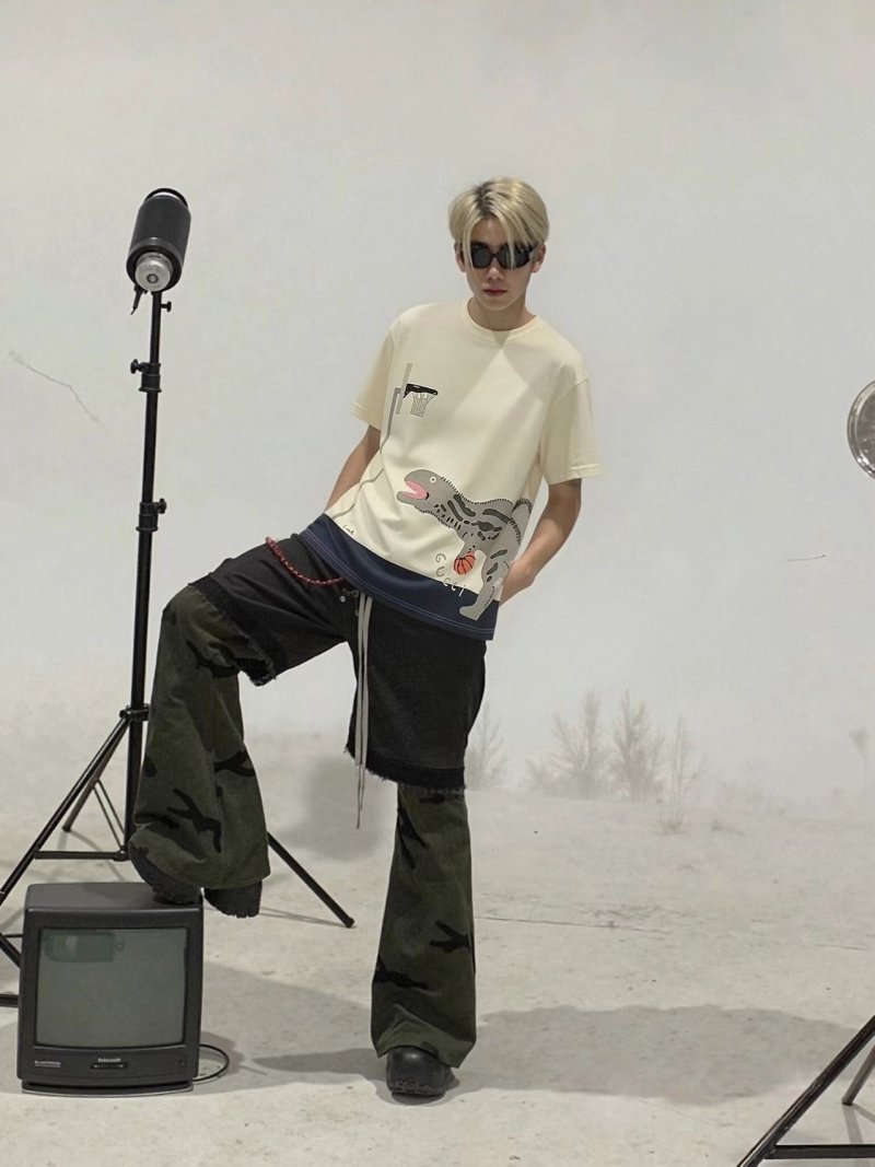 Cream Oversized Graphic T-Shirt with Abstract Animal Print view