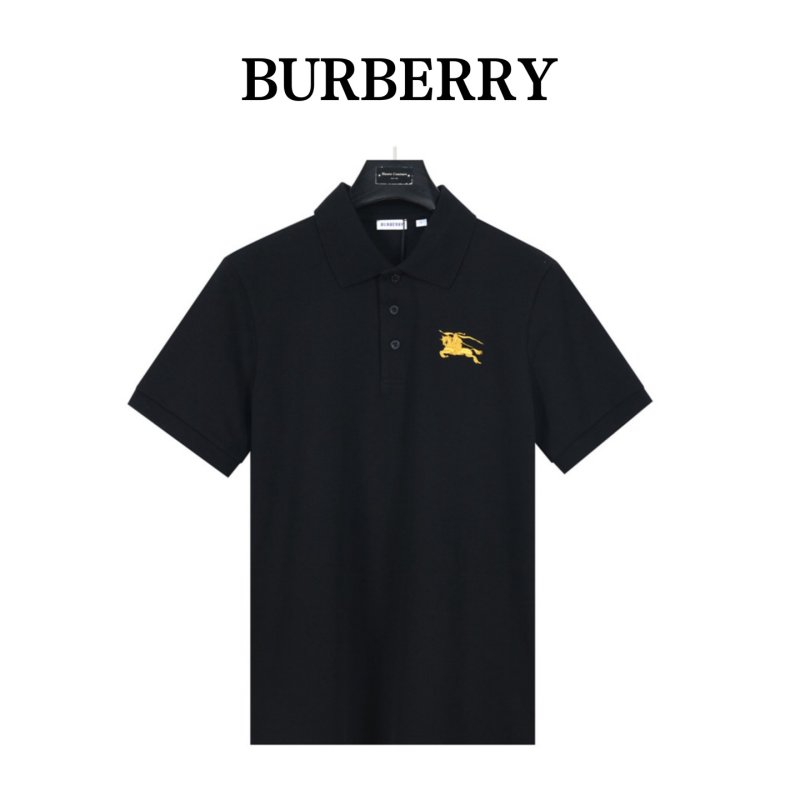 Burberry Black Polo T-Shirt with Gold Crest view