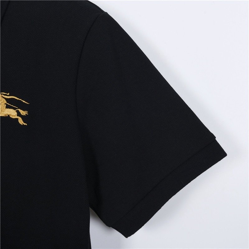 Burberry Black Polo T-Shirt with Gold Crest view