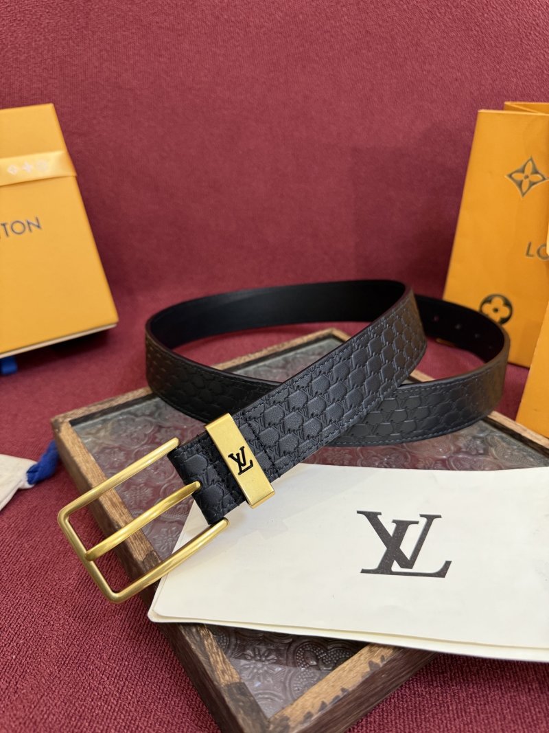 Louis Vuitton Monogram Embossed Leather Belt Black Gold view