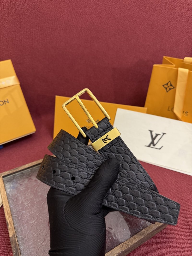 Louis Vuitton Monogram Embossed Leather Belt Black Gold view