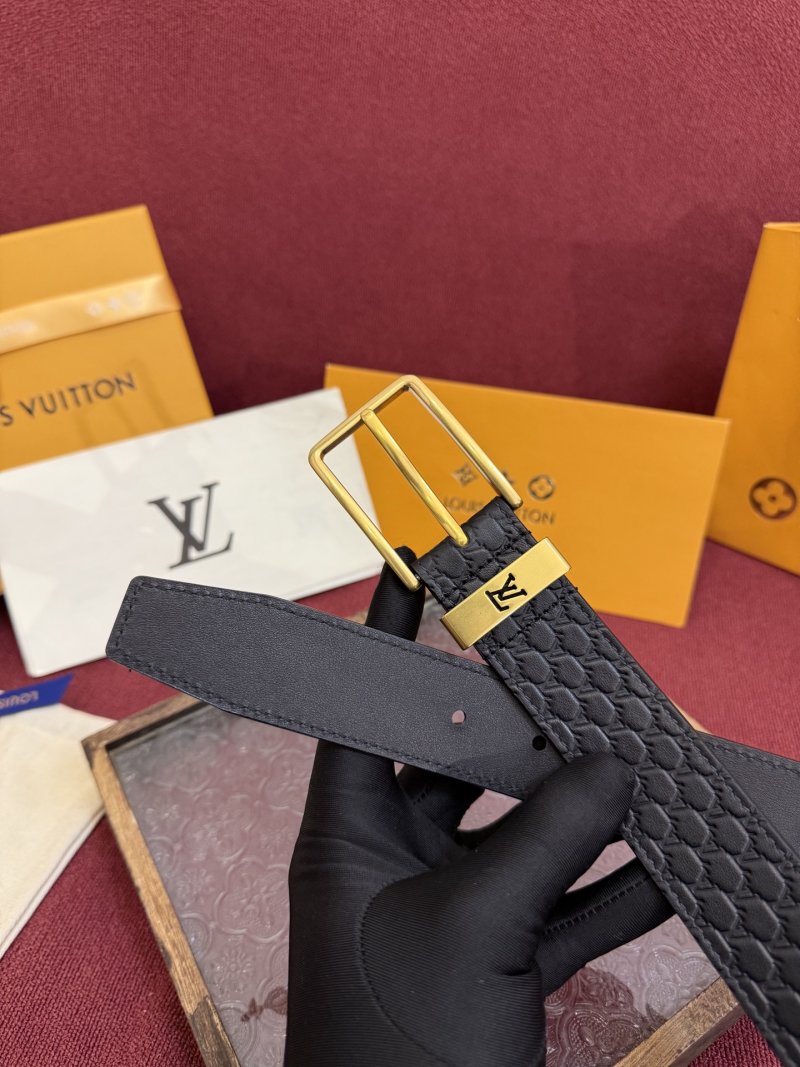 Louis Vuitton Monogram Embossed Leather Belt Black Gold view