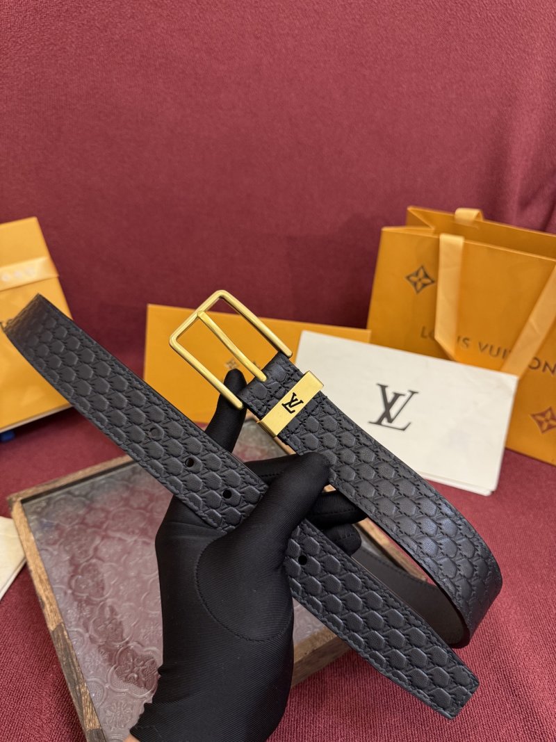 Louis Vuitton Monogram Embossed Leather Belt Black Gold view