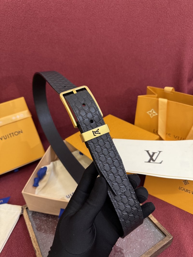 Louis Vuitton Monogram Embossed Leather Belt Black Gold view