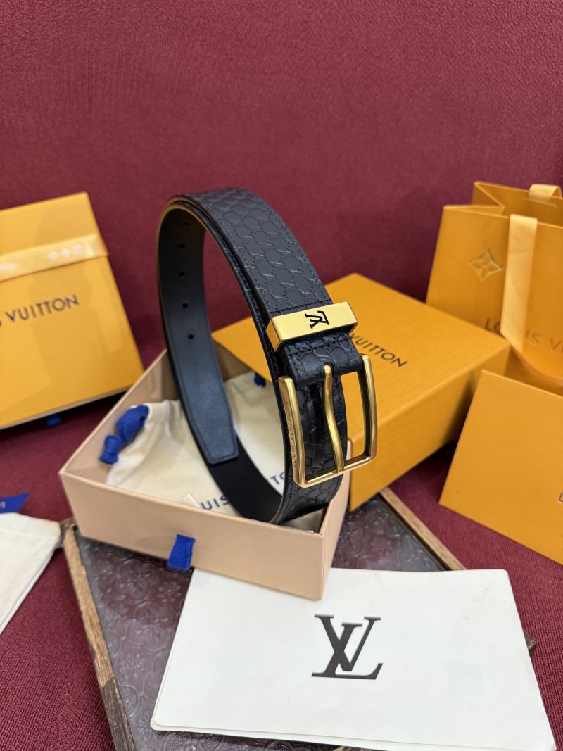 Louis Vuitton Monogram Embossed Leather Belt Black Gold view