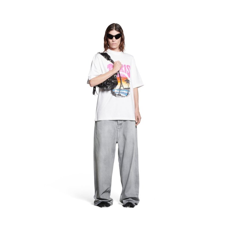 Balenciaga Paris Eiffel Tower Sunset Beach Print T-Shirt White view