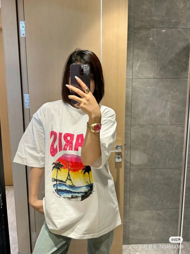 Balenciaga Paris Eiffel Tower Sunset Beach Print T-Shirt White view