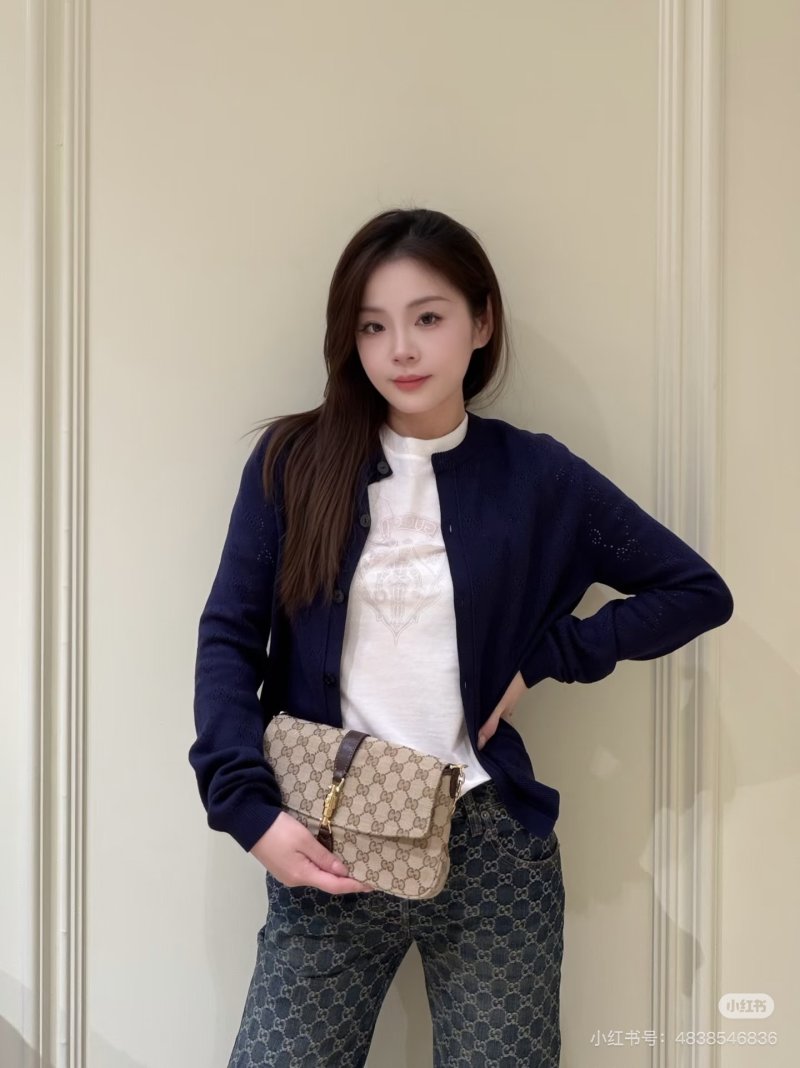 Gucci GG Monogram Canvas Shoulder Bag Beige Brown view