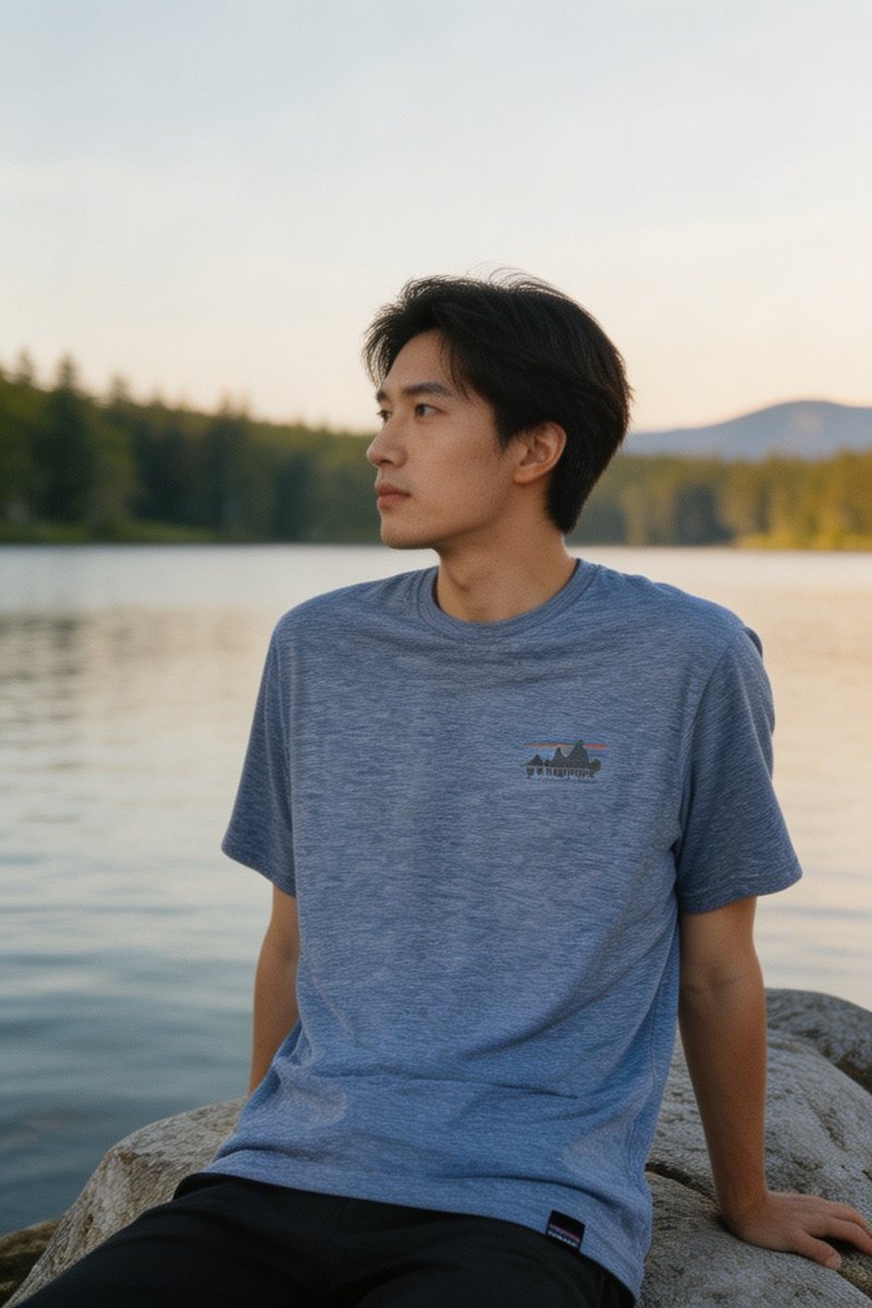 Blue Heather Mountain Graphic Short Sleeve T-Shirt view