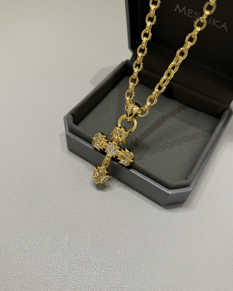 Chrome Hearts 22K Gold Flame Cross Pendant Necklace