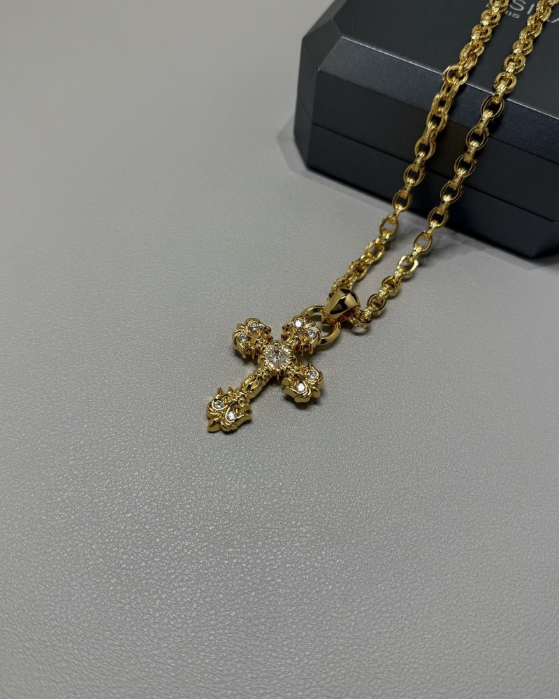Chrome Hearts 22K Gold Flame Cross Pendant Necklace view