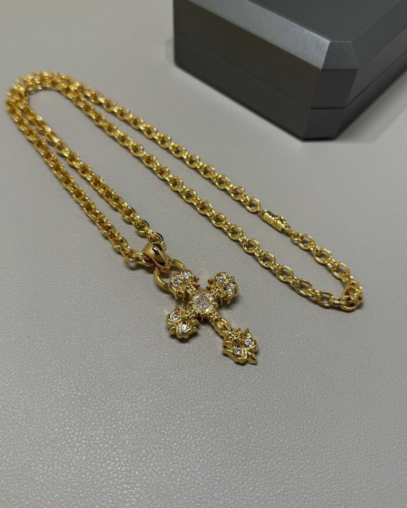 Chrome Hearts 22K Gold Flame Cross Pendant Necklace view
