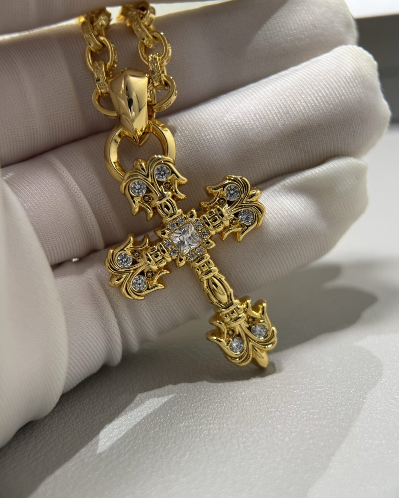 Chrome Hearts 22K Gold Flame Cross Pendant Necklace view