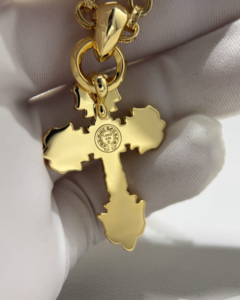Chrome Hearts 22K Gold Flame Cross Pendant Necklace view