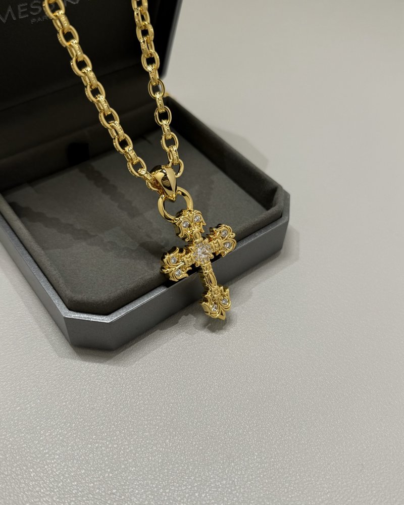 Chrome Hearts 22K Gold Flame Cross Pendant Necklace view