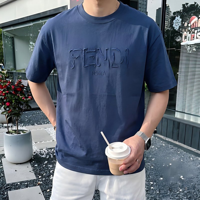 Fendi Roma Navy Blue Embossed Logo T-Shirt view