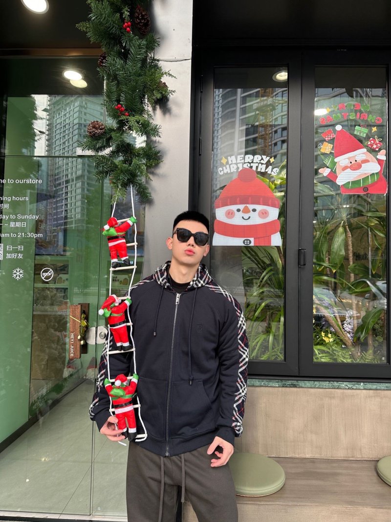 Burberry Black Zip Jacket with Check Sleeves