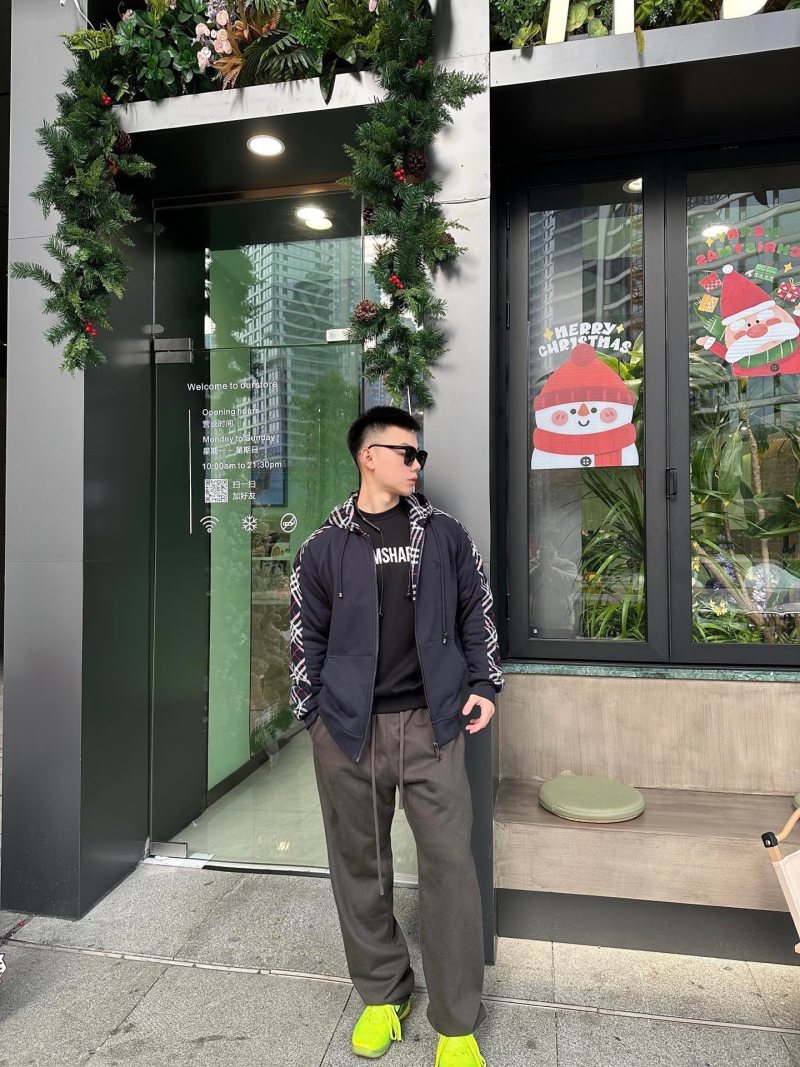 Burberry Black Zip Jacket with Check Sleeves view