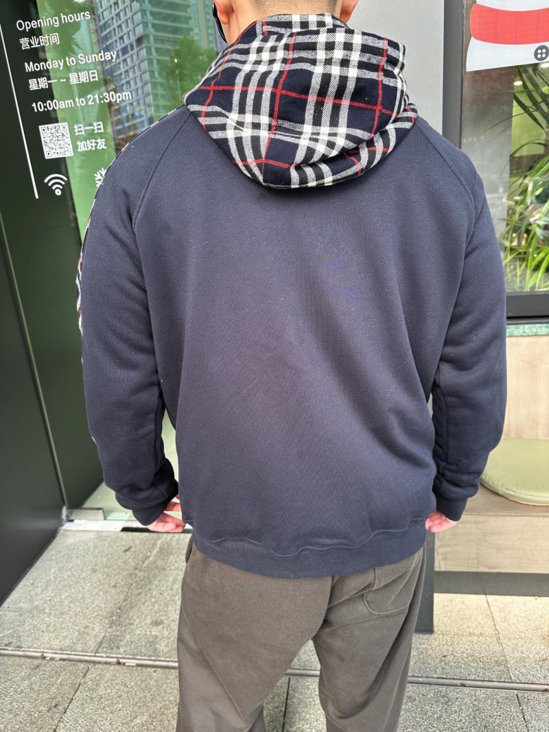 Burberry Black Zip Jacket with Check Sleeves view