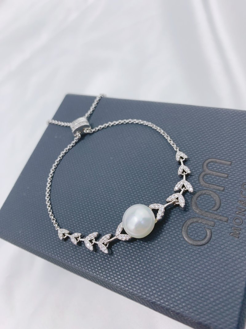 APM Monaco Pearl Wheat Leaf Adjustable Bracelet Silver
