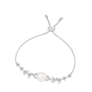 APM Monaco Pearl Wheat Leaf Adjustable Bracelet Silver view 2