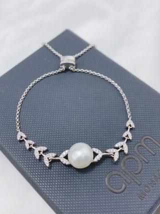 APM Monaco Pearl Wheat Leaf Adjustable Bracelet Silver view 5