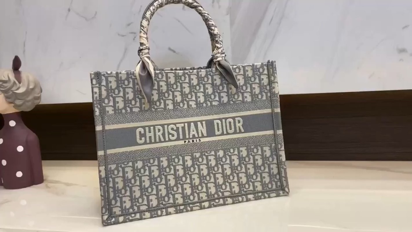 Dior Book Tote Monogram Canvas Bag Grey 36cm
