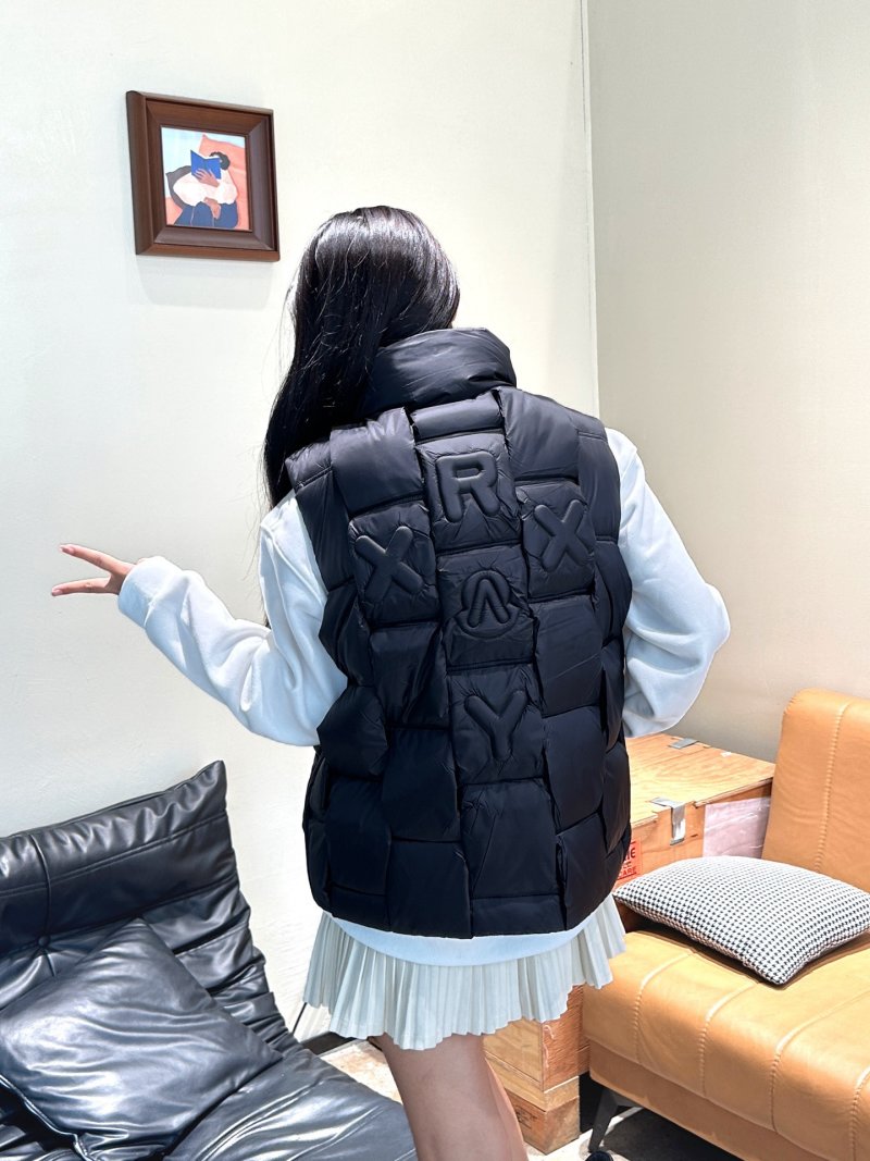 Moncler Black Quilted Down Vest with White Sleeves view