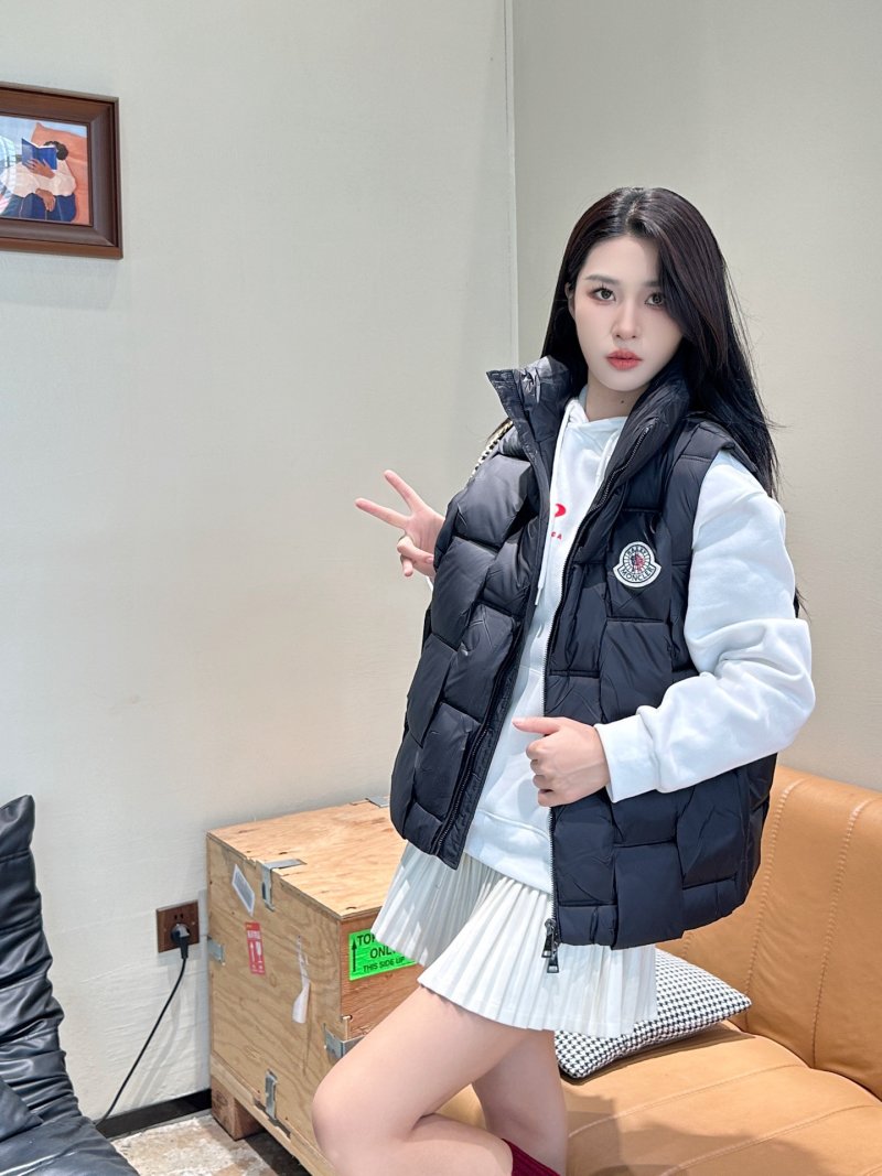 Moncler Black Quilted Down Vest with White Sleeves view