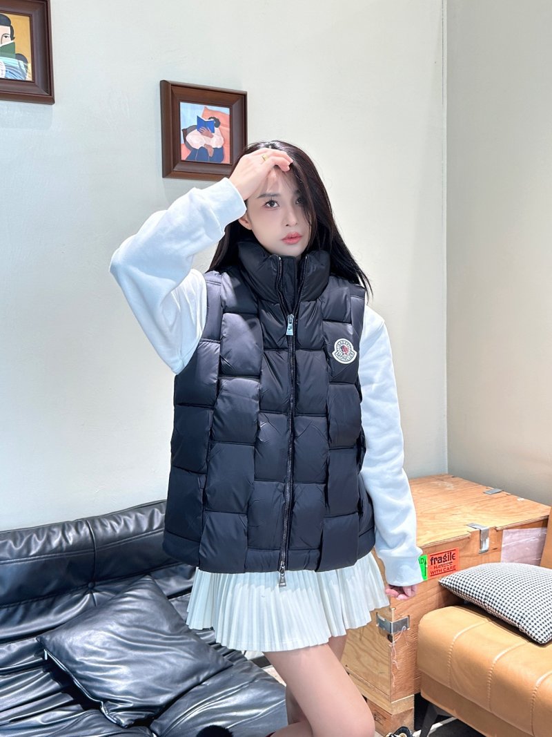 Moncler Black Quilted Down Vest with White Sleeves view