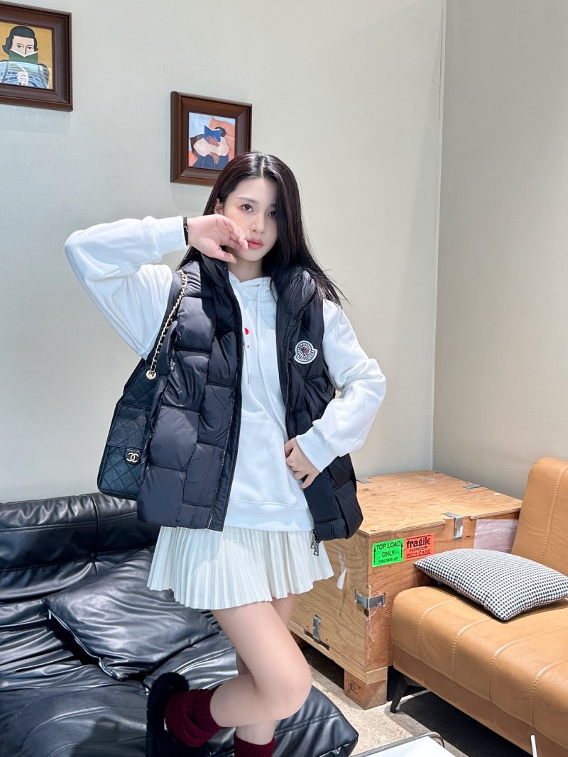 Moncler Black Quilted Down Vest with White Sleeves view