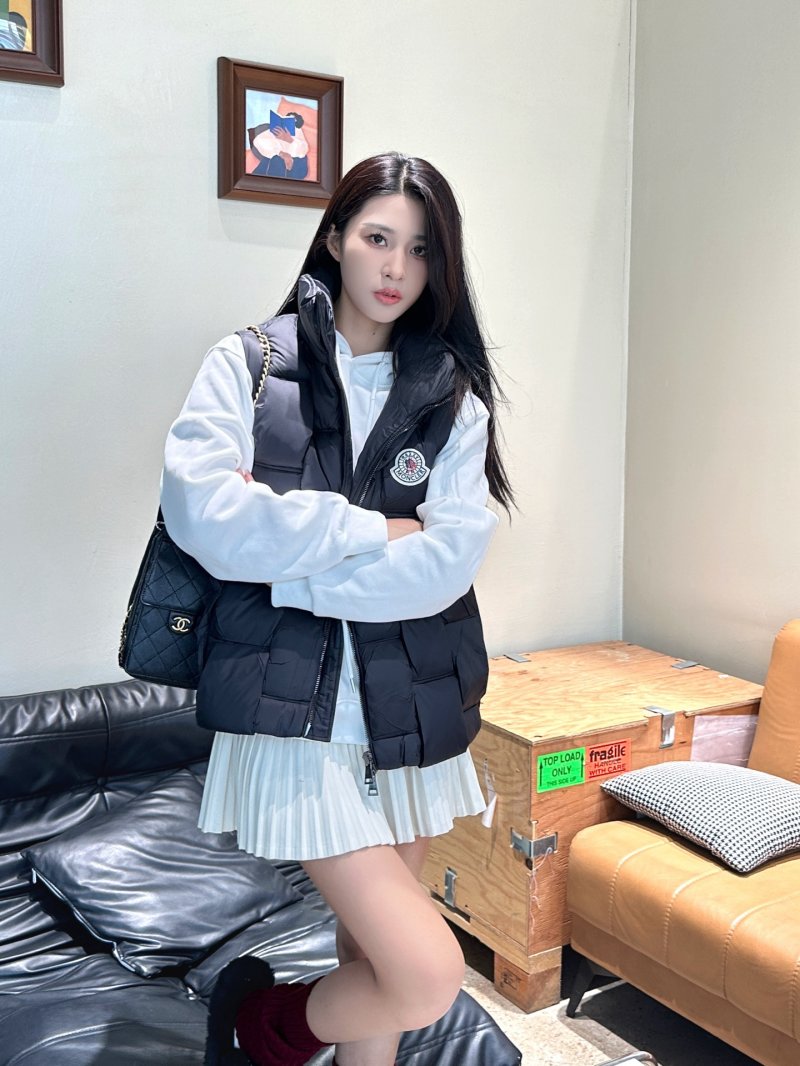 Moncler Black Quilted Down Vest with White Sleeves view