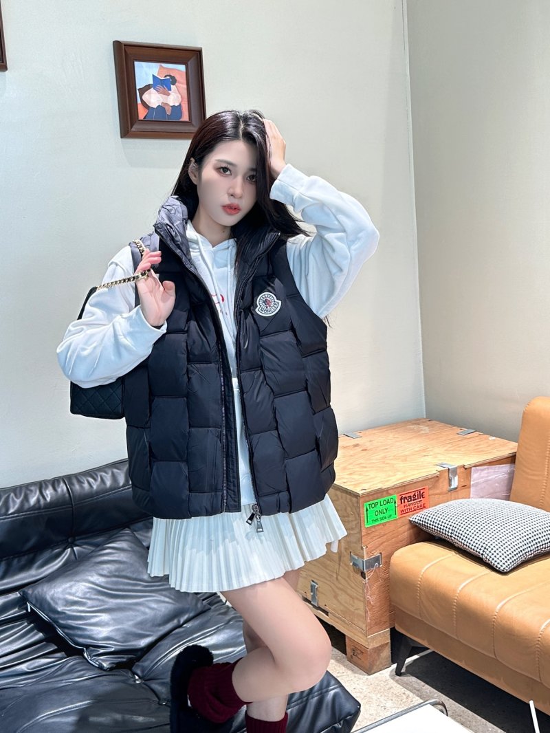 Moncler Black Quilted Down Vest with White Sleeves view