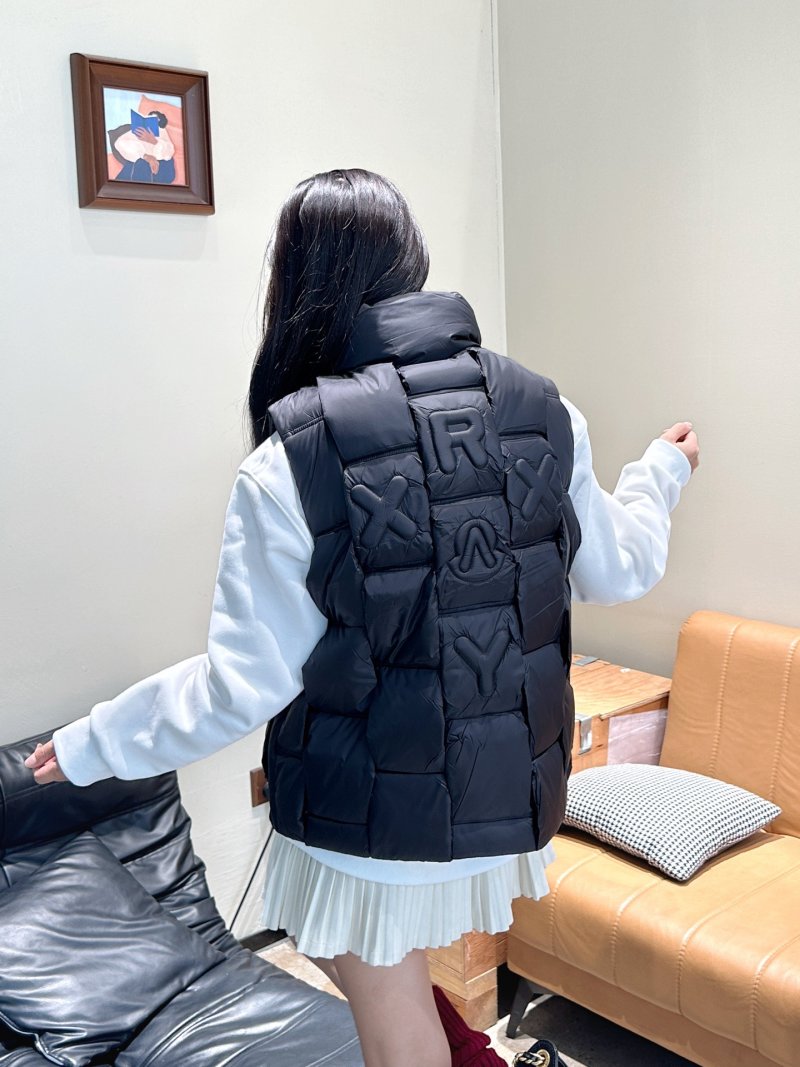 Moncler Black Quilted Down Vest with White Sleeves view