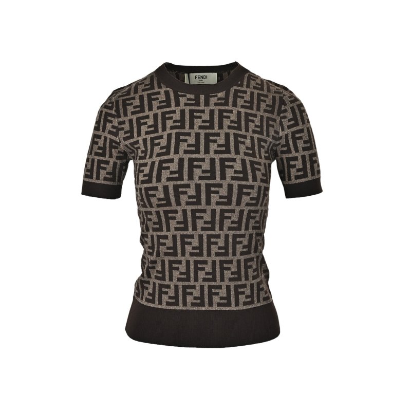 Fendi FF Jacquard Knit Short Sleeve Tee - Black & Grey