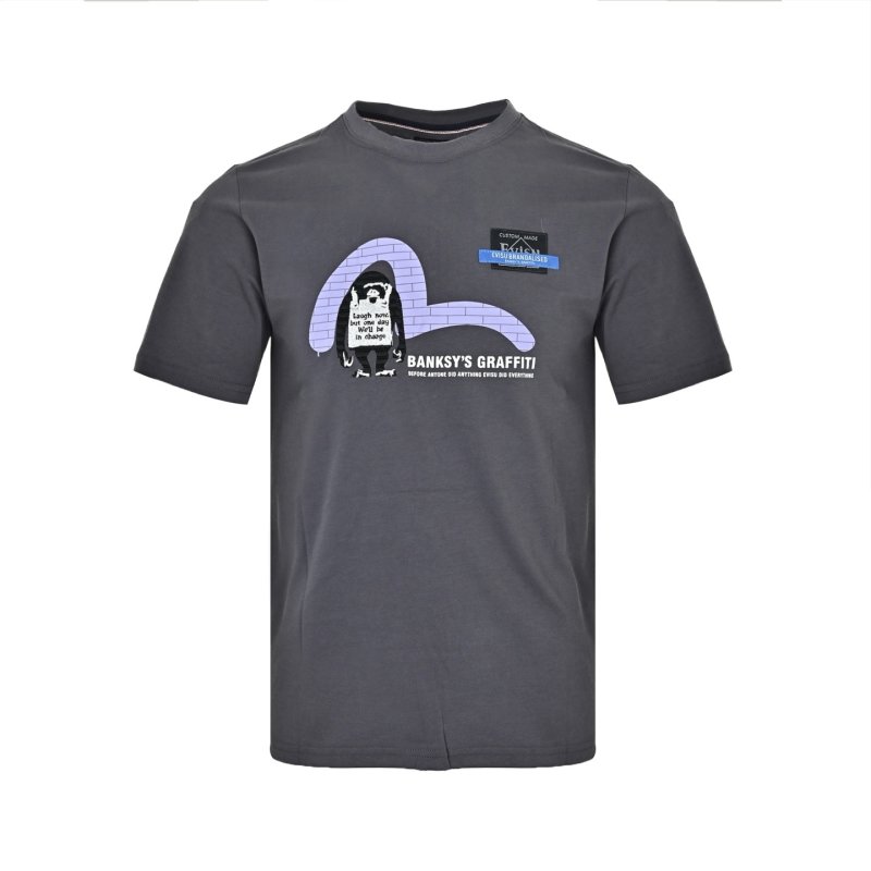 Evisu Brandalised Graffiti Embroidered T-Shirt Charcoal