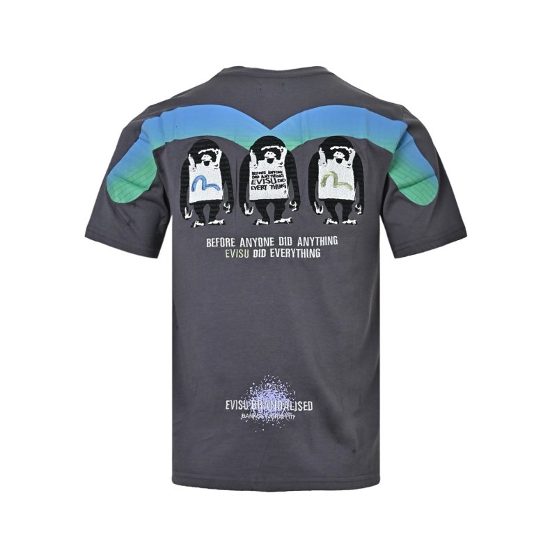 Evisu Brandalised Graffiti Embroidered T-Shirt Charcoal view