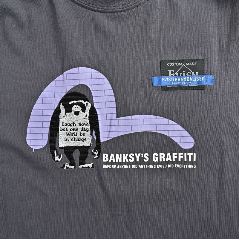 Evisu Brandalised Graffiti Embroidered T-Shirt Charcoal view