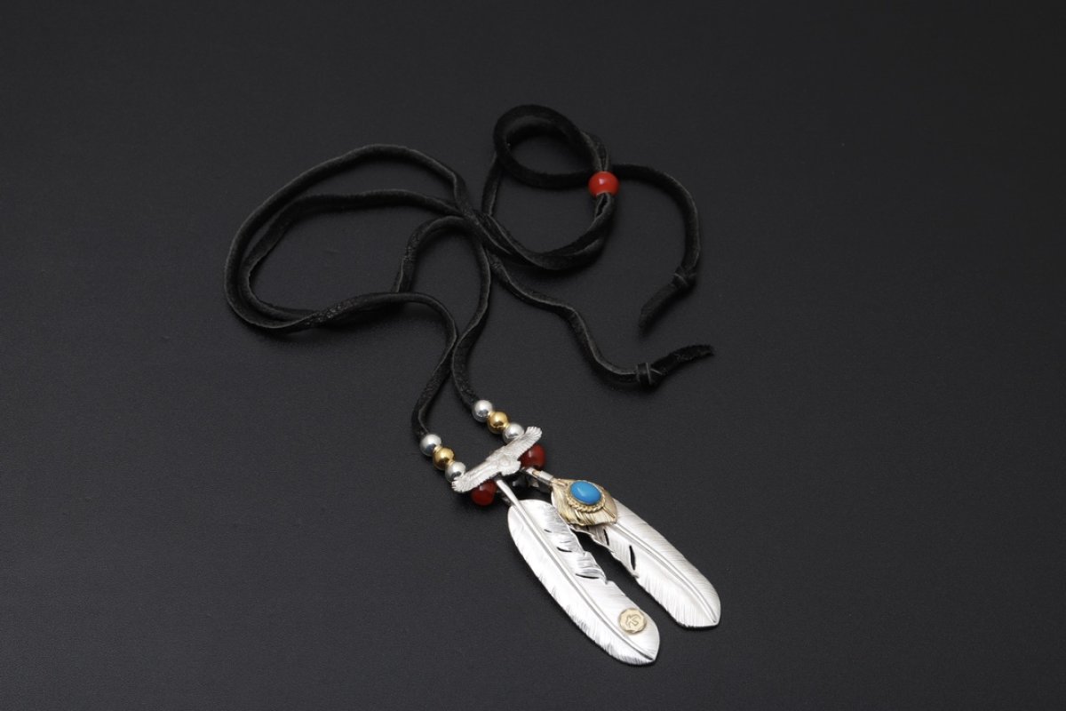 Goros Silver Feather & Blue Stone Pendant Necklace view