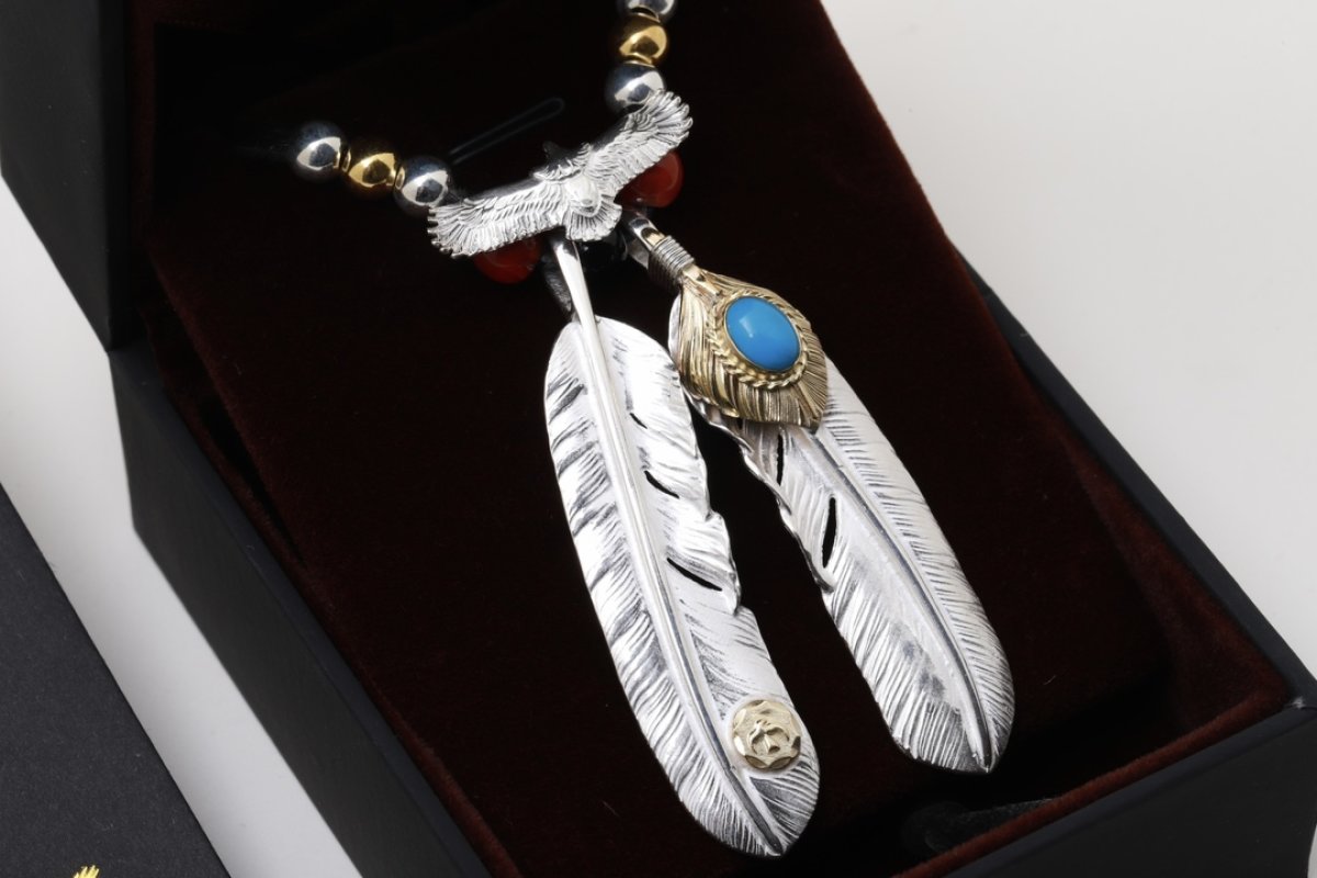 Goros Silver Feather & Blue Stone Pendant Necklace view