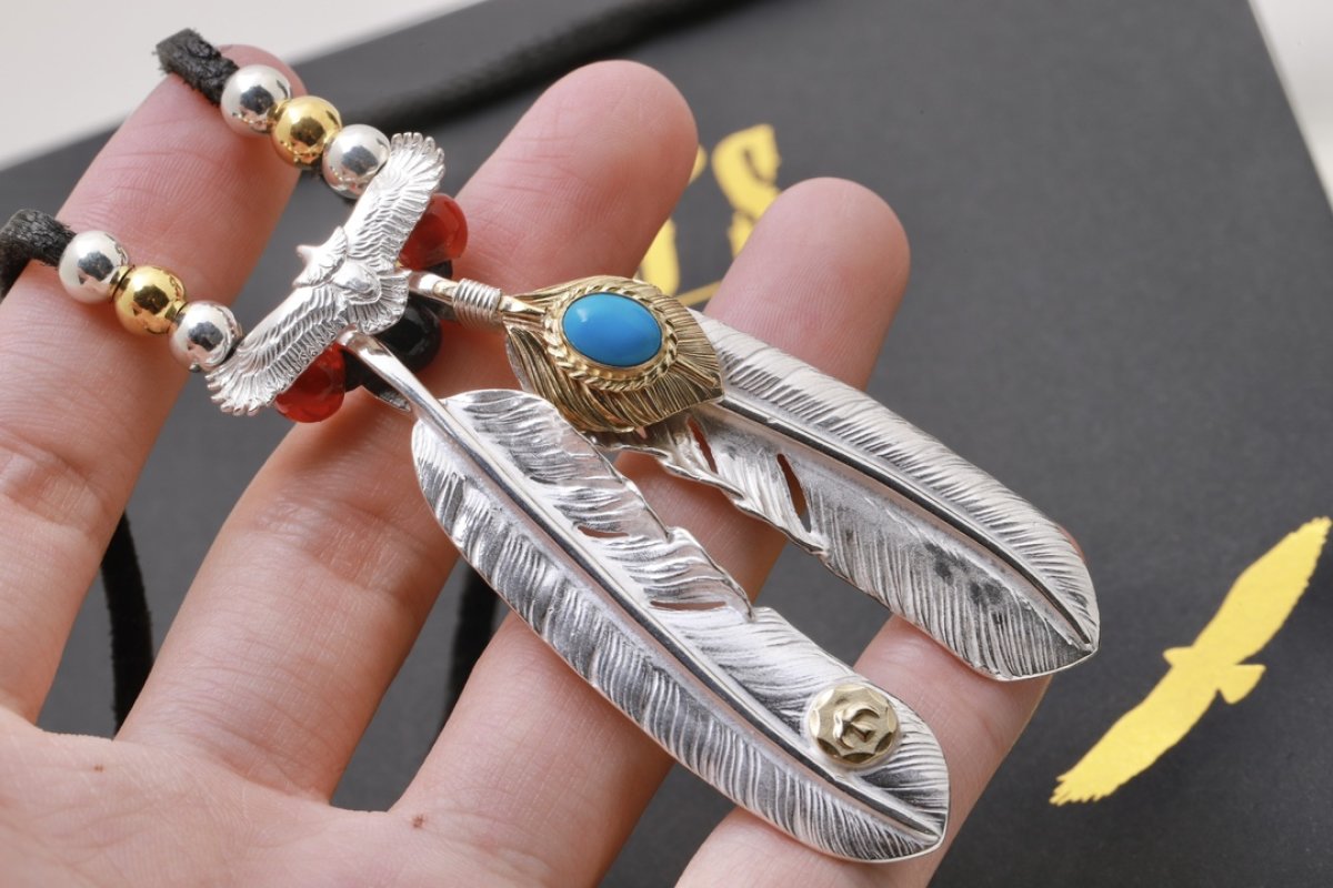 Goros Silver Feather & Blue Stone Pendant Necklace view