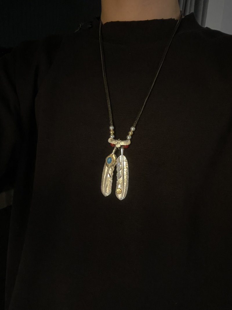 Goros Silver Feather & Blue Stone Pendant Necklace view