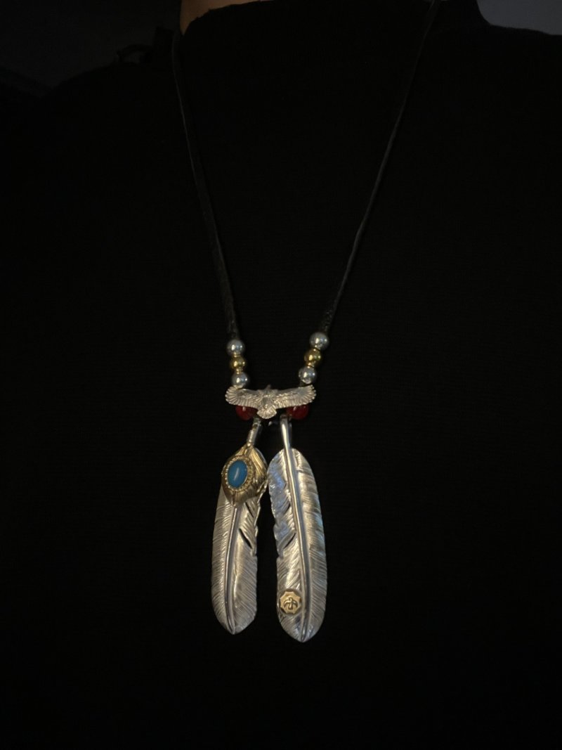 Goros Silver Feather & Blue Stone Pendant Necklace view