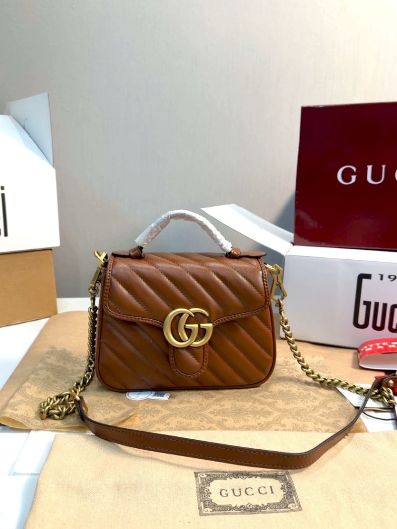 Gucci GG Marmont Quilted Brown Leather Shoulder Bag