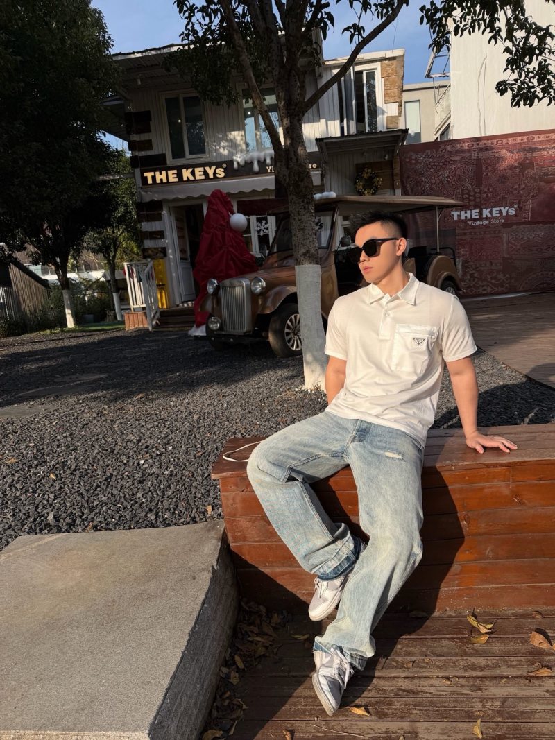 Prada White Short Sleeve Polo Shirt view