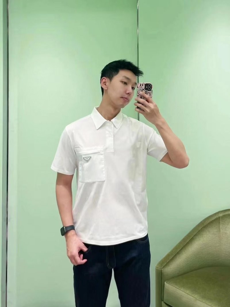 Prada White Short Sleeve Polo Shirt view