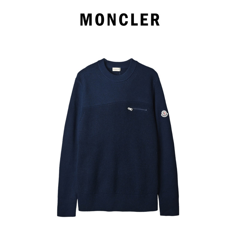 Moncler Navy Waffle Knit Crewneck Sweater view