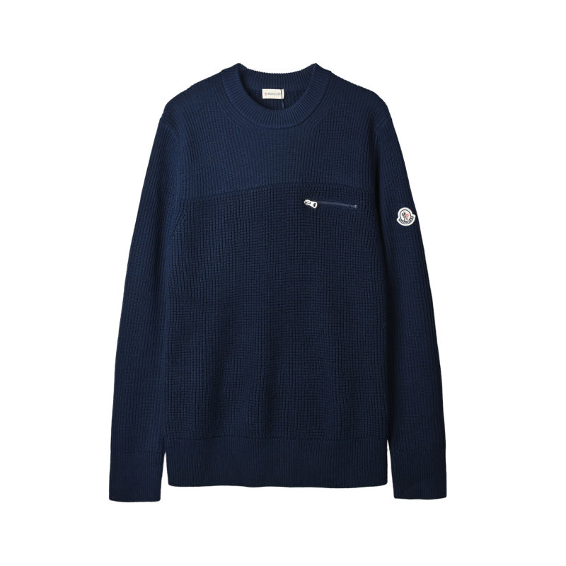 Moncler Navy Waffle Knit Crewneck Sweater view