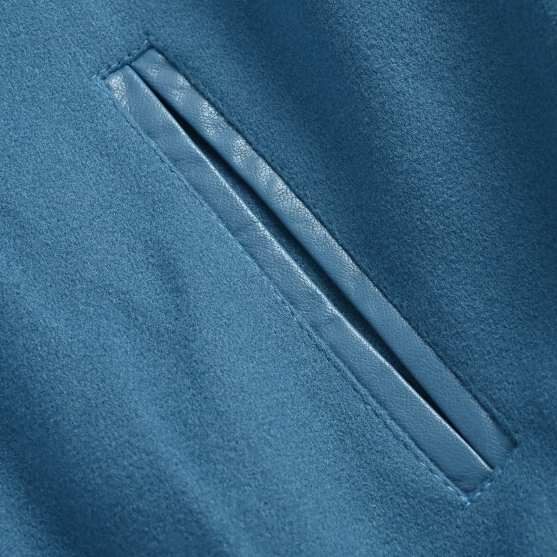 Blue Varsity Bomber Jacket with Embroidered Sleeves view