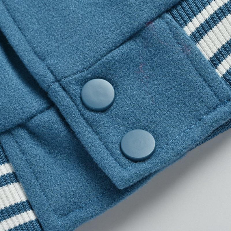 Blue Varsity Bomber Jacket with Embroidered Sleeves view